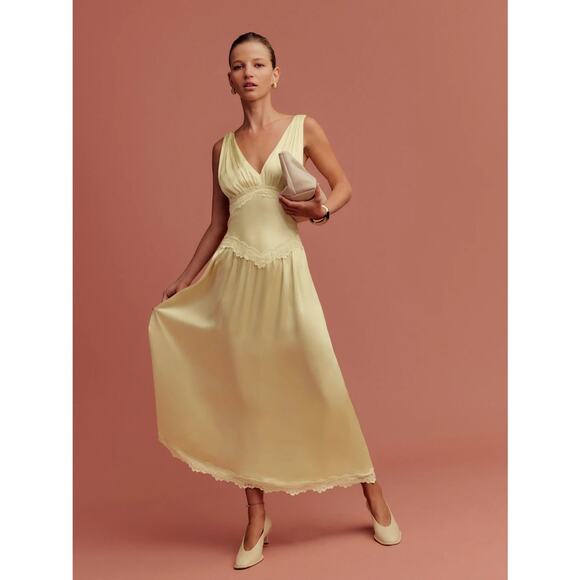 Reformation Stasia Silk Dress Blonde - Picture 2 of 16